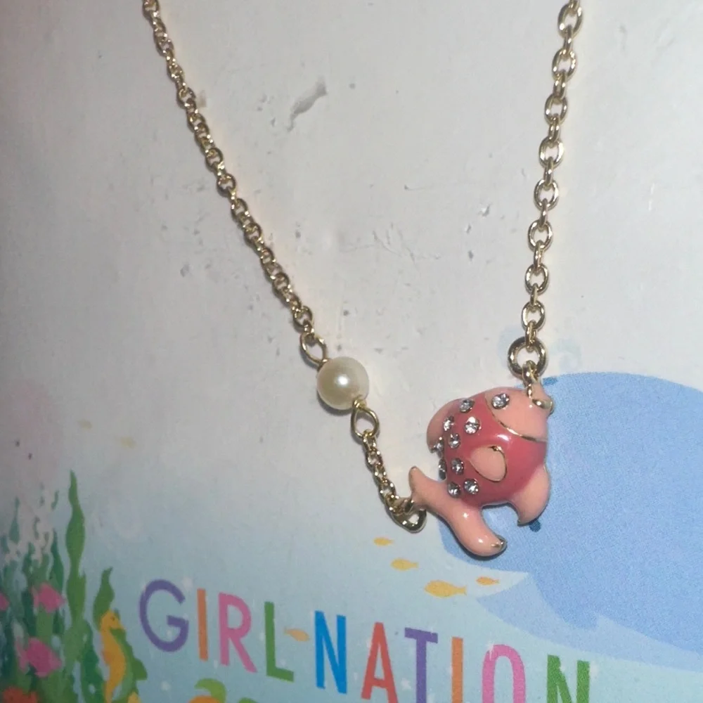Pink Fish Bling Necklace with little pearl